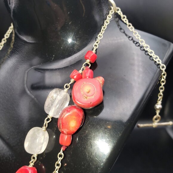 Red Coral Necklace Vintage - Raw And Natural  Double Strands High Quality 10' - Picture 3 of 9